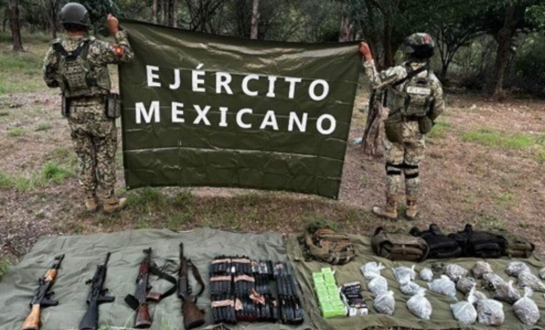 Ejército y Guardia Nacional aseguran fusiles y sustancias químicas en Sinaloa.
Foto: Especial.