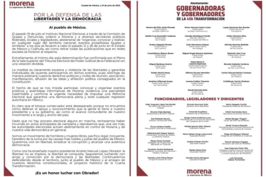 Morena y “corcholatas” niegan actos anticipados de campaña; acusan al INE de “exceso”