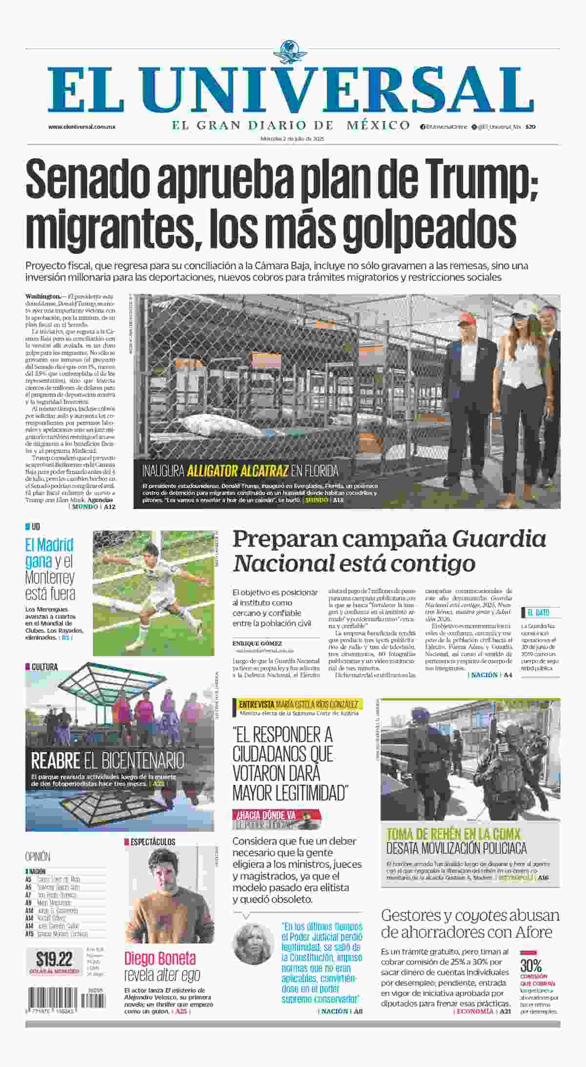 Portada impresa 2 de julio de 2025