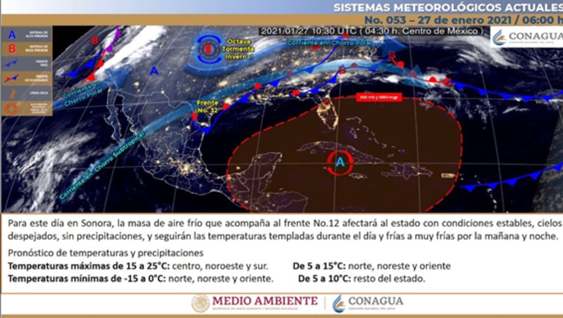 Pronostica Conagua hasta -15 °C en Sonora; carretera a Chihuahua sigue cerrada por nieve