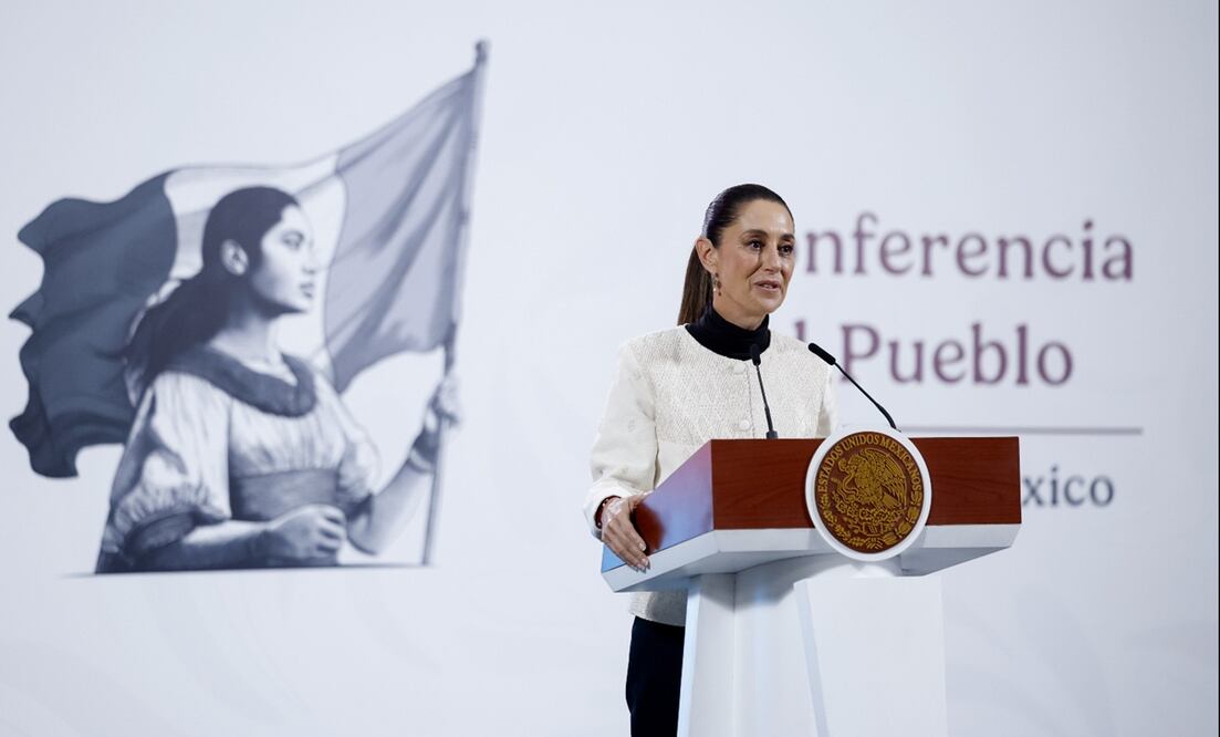 La presidenta Claudia Sheinbaum durante la mañanera del 11 de julio de 2025. Foto: EFE