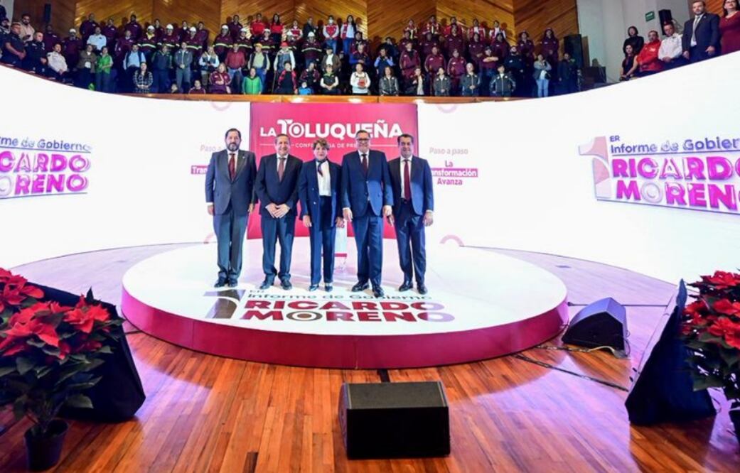 La gobernadora Delfina Gómez Álvarez presente en el Primer Informe de Gobierno del alcalde Ricardo Moreno Bastida. Foto: Especial