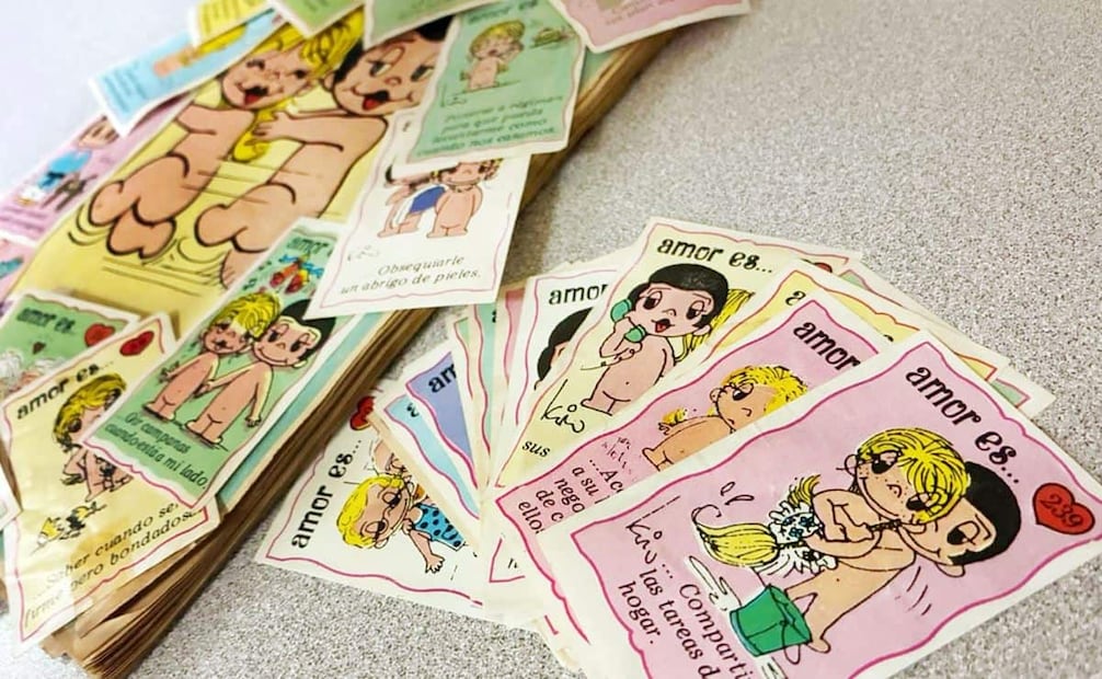 Álbum “Amor Es…”. Su venta en línea alcanza los 150 pesos por varias estampas o 700 pesos un álbum completo. Foto: Germán Espinosa/EL UNIVERSAL/Material MiniKim.