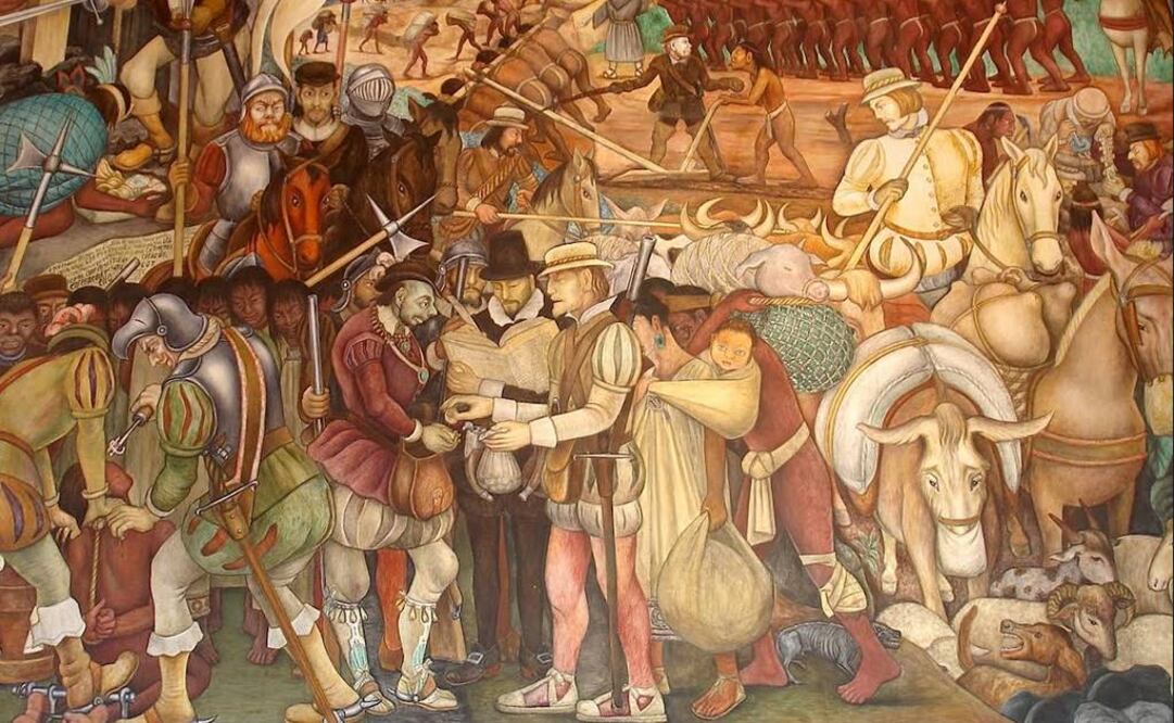 FOTO: Detalle del mural "La epopeya del pueblo mexicano", de Diego Rivera, en el Palacio Nacional.
