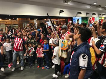 Aficionados reciben a Chivas en el AICM 