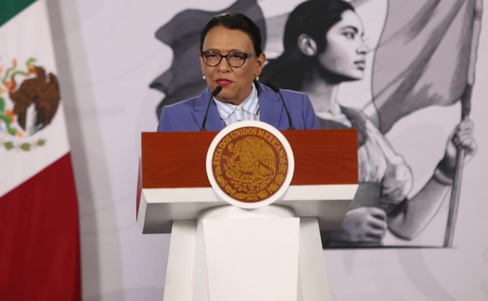 Rosa Icela Rodríguez, secretaria de Gobernación durante la conferencia de prensa de la presidenta Claudia Sheinbaum desde Palacio Nacional este viernes 14 de agosto del 2026. Foto: Carlos Mejía / EL UNIVERSAL