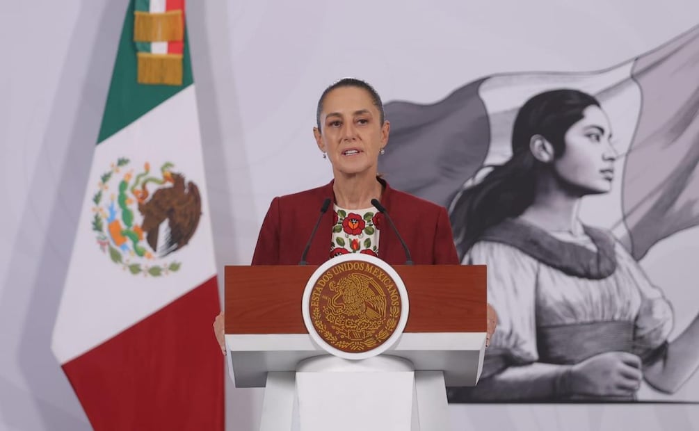 La presidenta Claudia Sheinbaum Pardo en su conferencia de prensa de este 9 de abril desde Palacio Nacional (09/04/2026). Foto: Gabriel Pano / EL UNIVERSAL