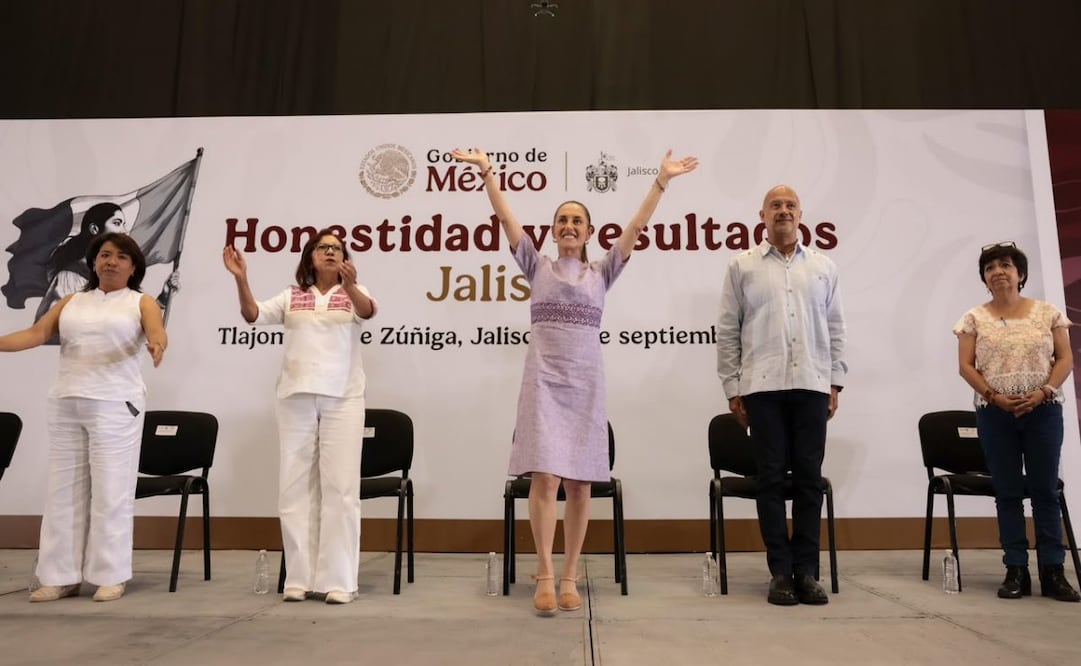 La presidenta de México, Claudia Sheinbaum, durante su gira de rendición de cuentas en Jalisco, después de su Segundo Informe de Gobierno. Foto: Presidencia de México