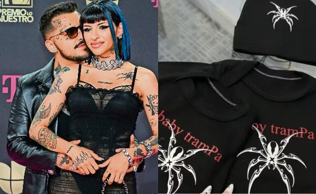 En la imagen se aprecia a Christian Nodal y Cazzu junto a la imagen de una ropita que sería para la bebé de los famosos. Vía IFoto: EFE/Giorgio Viera/Archivo EL UNIVERSAL, Vía Instagram oficial Cazzu. nstagram.