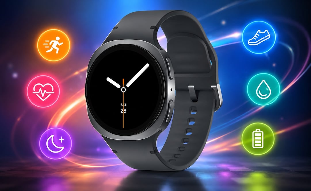 El Samsung Galaxy Watch 8 destaca por su pantalla AMOLED de alta resolución, que ofrece colores intensos, excelente brillo y gran visibilidad incluso bajo la luz del sol. Foto: IA