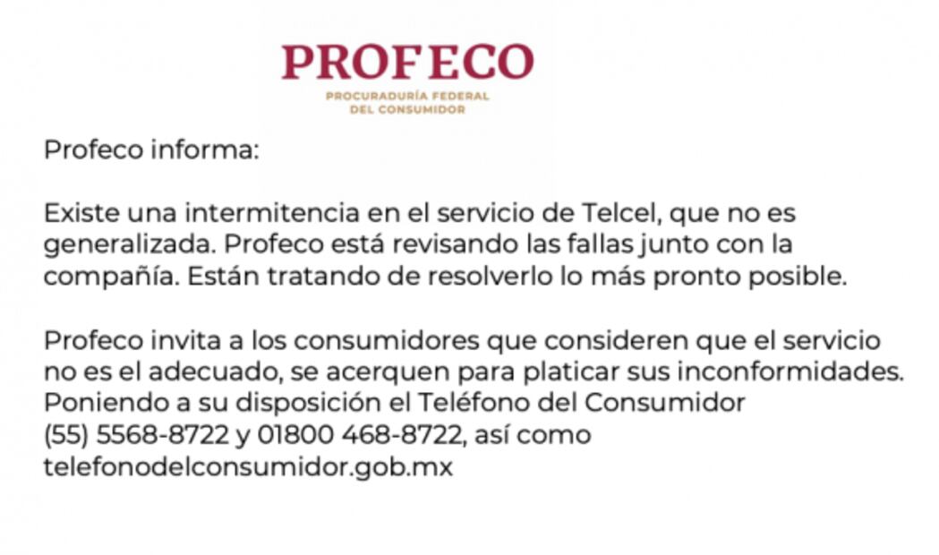 Profeco ofrece apoyo por fallas de Telcel