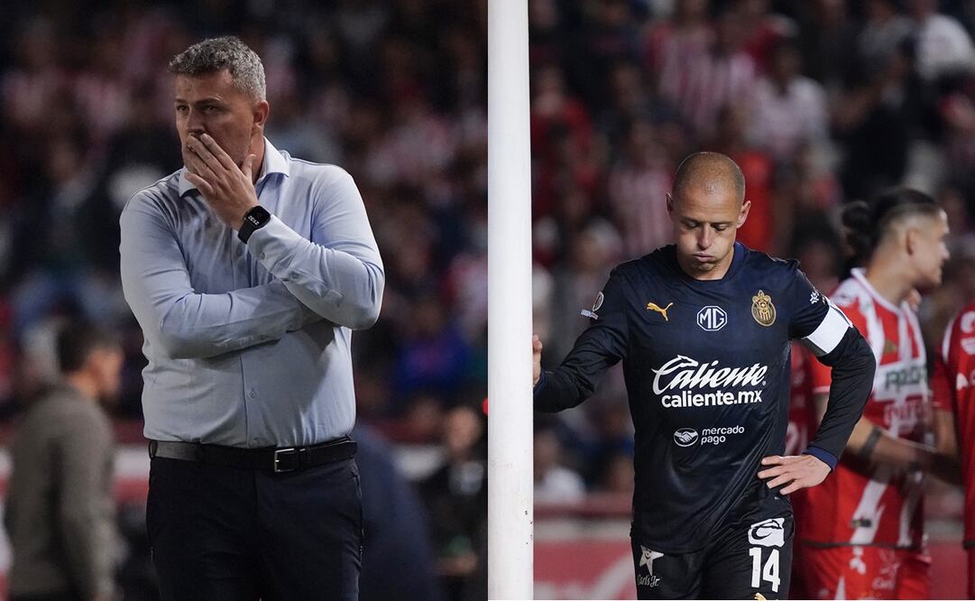 Óscar García y Javier "Chicharito" Hernández durante la derrota que Chivas sufrió ante Necaxa en la Jornada 2 del Clausura 2025 - Fotos: Imago7