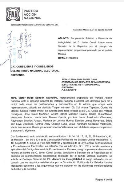 Javier Corral, exgobernador de Chihuahua es denunciado por el PAN. Foto: Especial