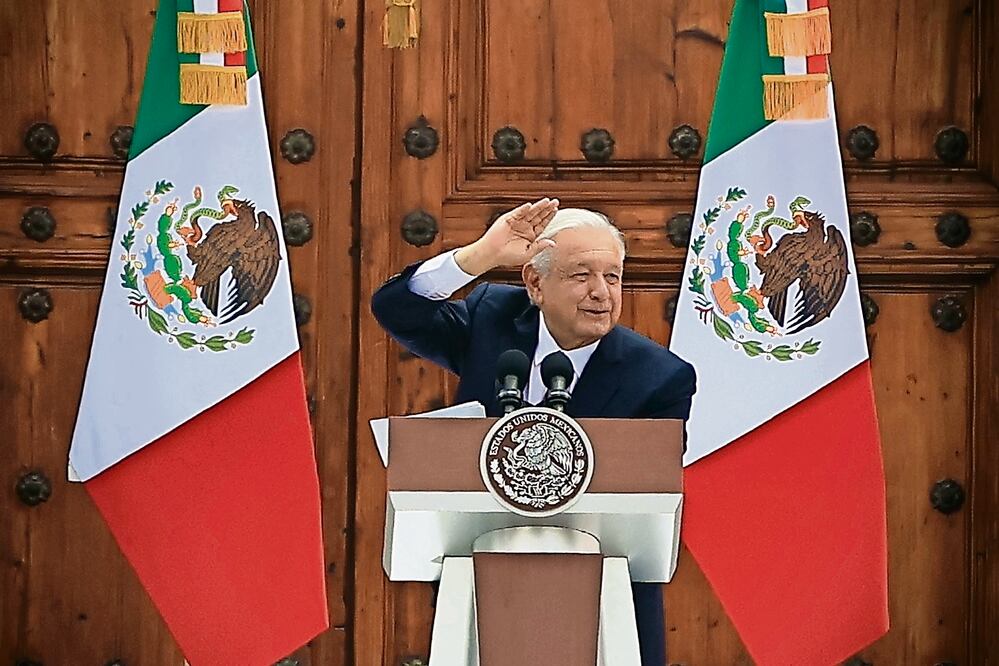 El Presidente resaltó en su gobierno las magnas obras como el Aeropuerto Internacional Felipe Ángeles, el Tren Maya y la refinería Olmeca, en Dos Bocas. Foto: Berenice Fregoso | El Universal