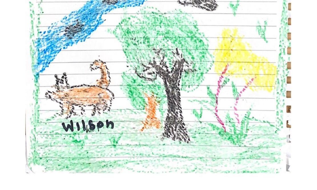 Dibujo de Lesly sobre el perro Wilson FOTO: FUERZAS MILITARES