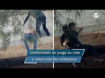 Al estilo de Spiderman, policía salva la vida de un hombre en Pantitlán