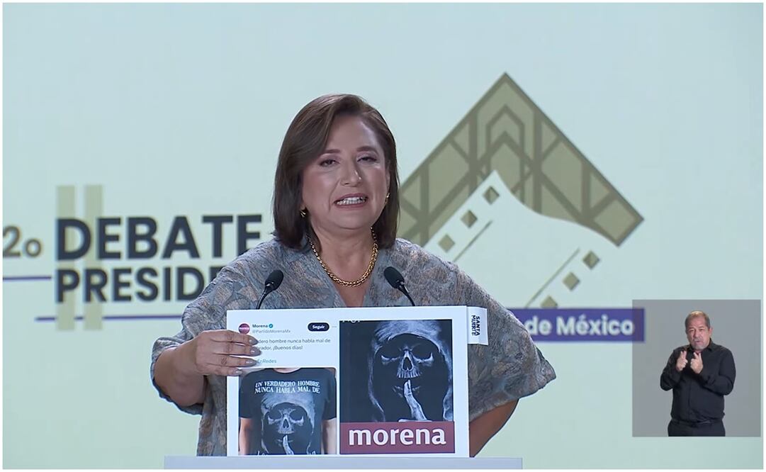 Xóchitl realiza acusaciones contra Claudia Sheinbaum en el segundo debate presidencial. Foto: Captura de pantalla