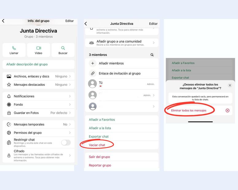 Vacía los chats de esta manera. Foto: Captura de pantalla.