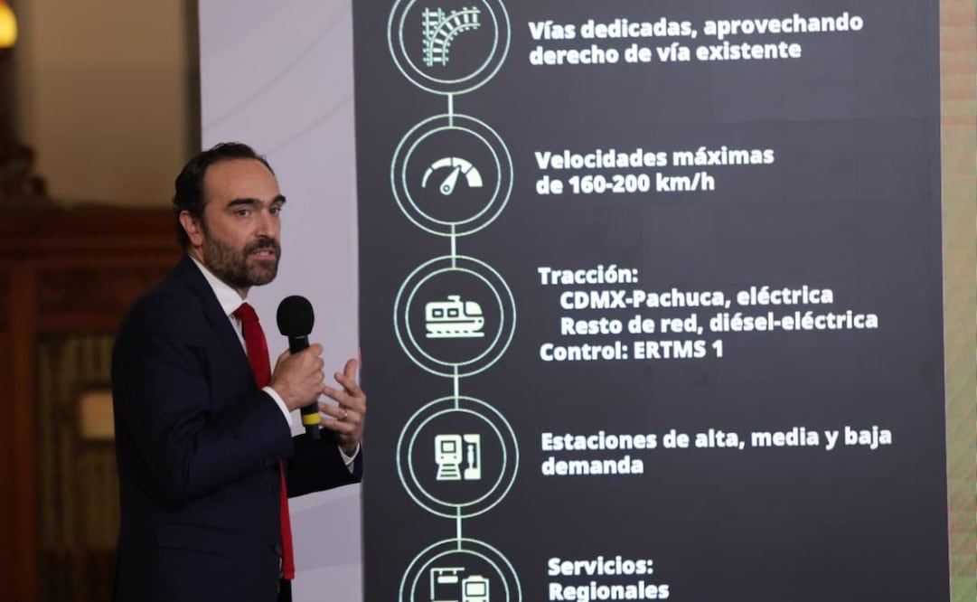 Andrés Lajous, titular de la Agencia Reguladora del Transporte Ferroviario, en la “Mañanera del Pueblo” del 23 de septiembre de 2026 en Palacio Nacional. Foto: Carlos Mejía/ EL UNIVERSAL