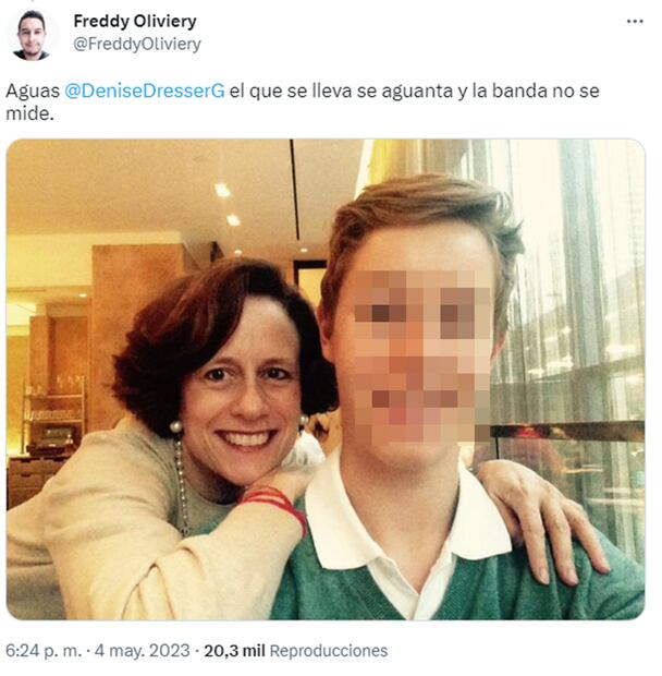 Amenazan a la periodista Denisse Dresser y a su familia. Foto: Twitter @FreddyOliviery