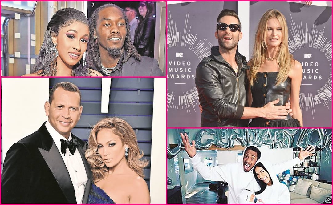 Cardi B y Offset, Adam Levine; Alex Rodriguez y J. Lo; Nick Cannon. Fotos: Archivo/ EL UNIVERSAL