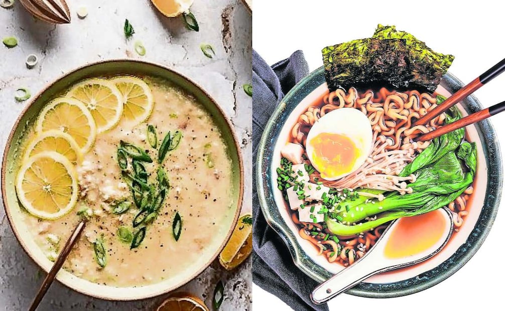 Avgolemono, Sopa griega elaborada con yemas de huevo, limón, pollo y arroz. Este platillo mediterráneo es tradicional desde la Inquisición; Ramen, Platillo japonés
también conocido como Shina soba. Es preparado con fideos. Puede ser de res, pollo, cerdo, se acompaña de verduras y huevo. Foto: Especial