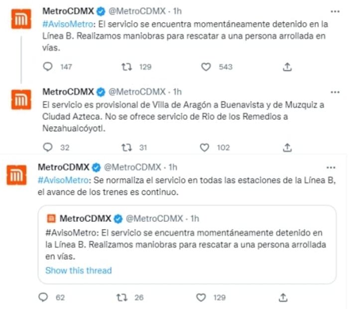 Se arroja persona a las vías del Metro en estación Impulsora de la Línea B