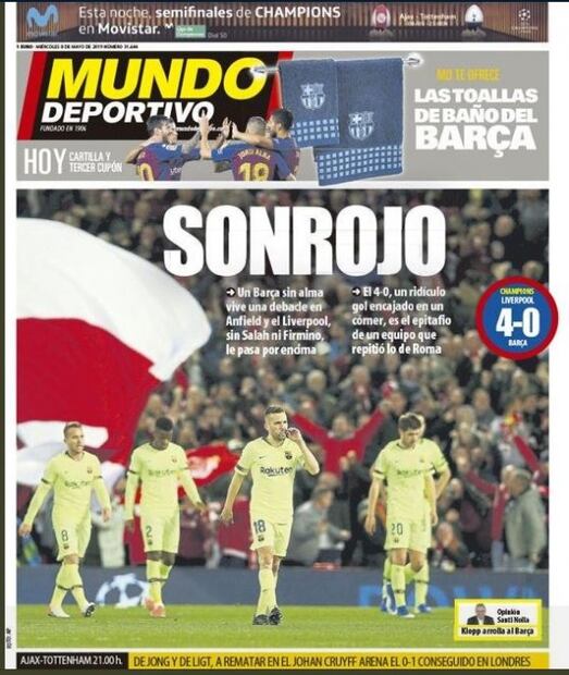 Reacciona la prensa ante eliminación del Barcelona a manos del Liverpool 