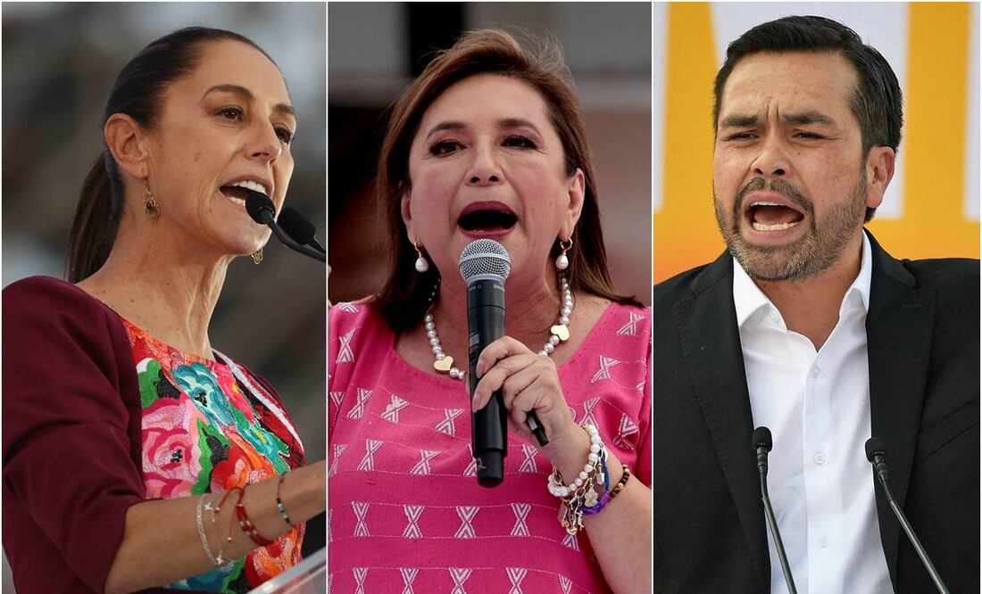 Claudia Sheinbaum, Xóchitl Gálvez y Jorge Máynez, candidatos presidenciales. Foto: EL UNIVERSAL