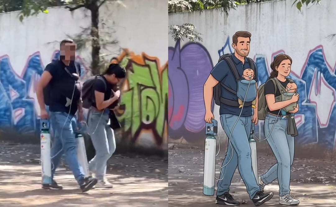 Localizan a padres que caminaban en CDMX con bebés y tanques de oxígeno. Foto: Captura de pantalla y redes sociales