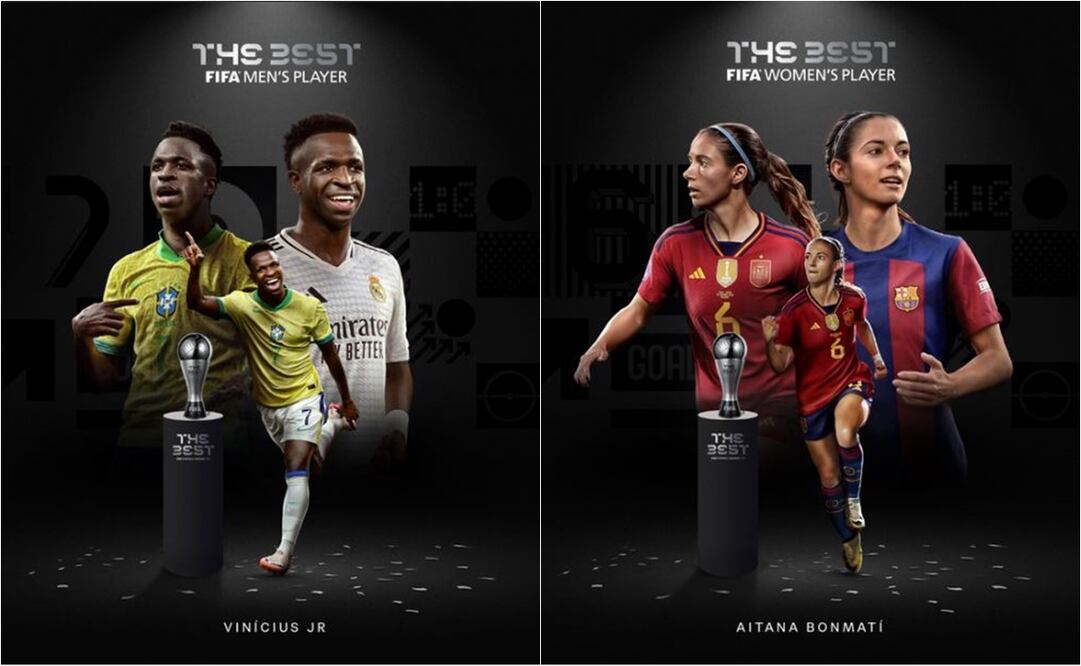Vini Jr y Aitana Bonmatí, los ganadores del premio The Best 2024. FOTOS: FIFA.