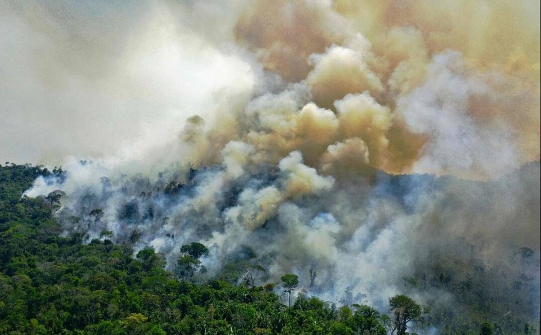 Vista aérea de un área en llamas de la reserva de la selva amazónica. Foto: AFP