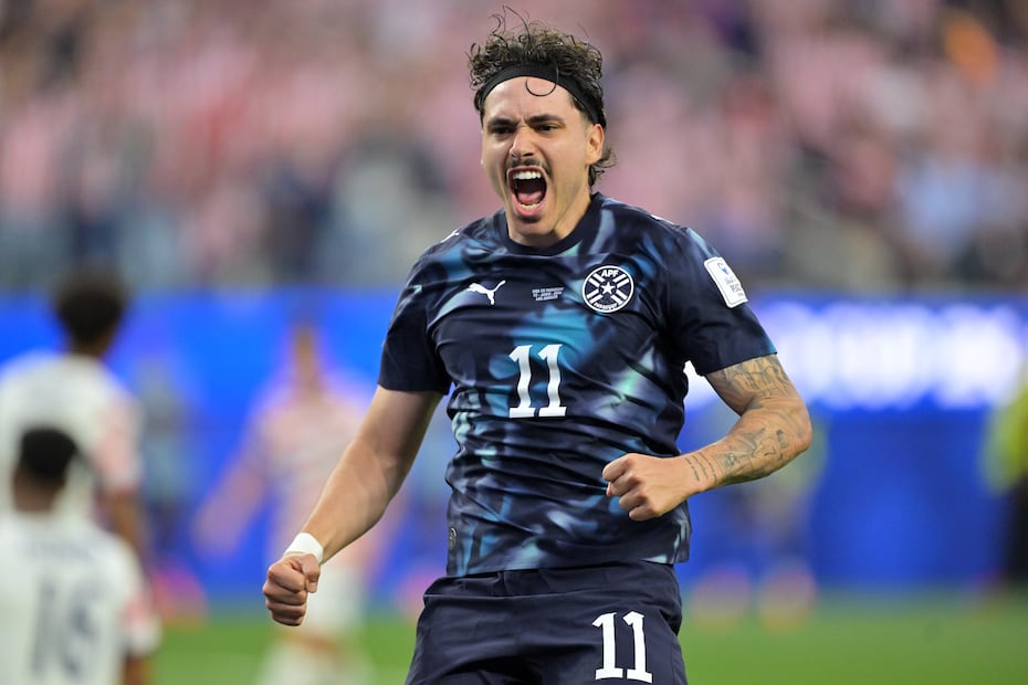 Mauricio en festejo de gol con la selección de Paraguay, durante su derrota ante Estados Unidos en el Mundial 2026 - Foto: AP