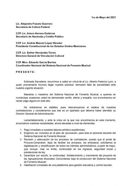 Maestros y directores de Fomento Musical denuncian impago en lo que va del año