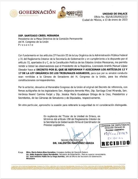 AMLO pide al Congreso vetar reformas a Ley de Tribunales Agrarios