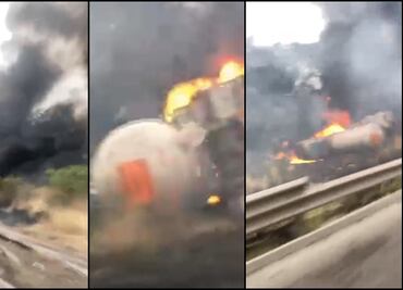 Vuelca y se incendia pipa con combustible en la Autopista Siglo 21 en Michoacán