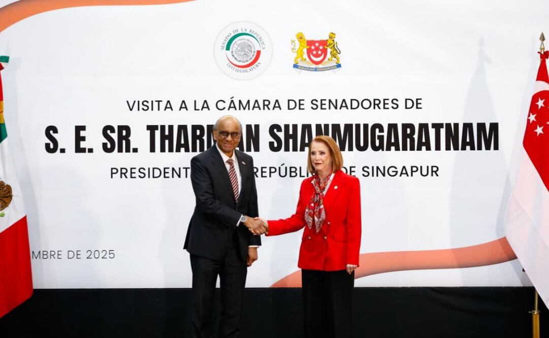 Laura Itzel Castillo recibió este lunes 1 de diciembre al presidente de Singapur, Tharman Shanmugaratnam, en la Vieja Casona de Xicoténcatl, sede alterna del Senado. Foto: Especial
