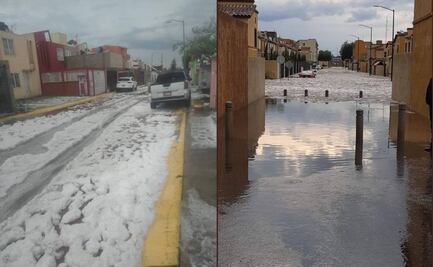 Lluvia y granizada inundan y cubren de hielo calles y avenidas de Tecámac