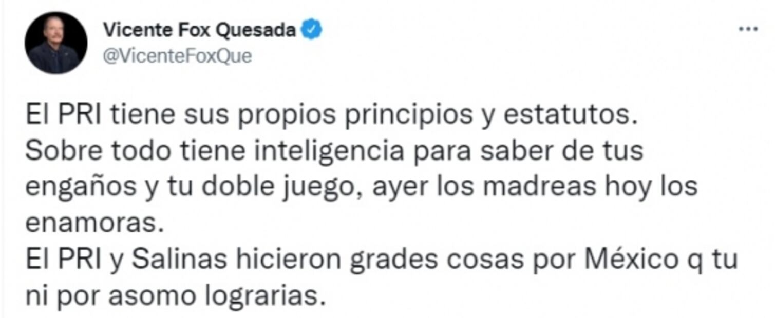 El PRI y Salinas hicieron grandes cosas por México que AMLO “ni por asomo” lograría: Fox
