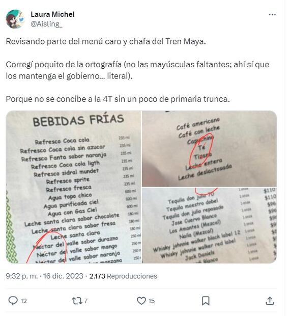 Menú Tren Maya. Foto: X