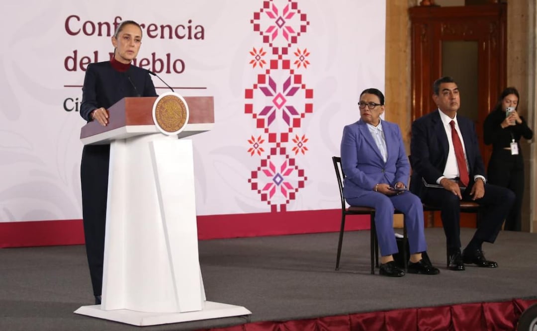 Presidenta Claudia Sheinbaum Pardo durante su conferencia de prensa desde Palacio Nacional este viernes 14 de agosto del 2026. Foto: Carlos Mejía / EL UNIVERSAL