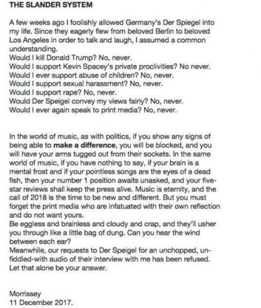 Tras polémica por Spacey, Morrissey se defiende