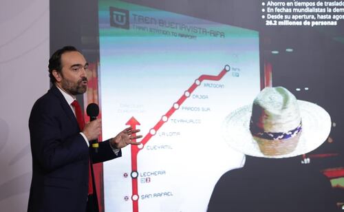 Andrés Lajous, titular de la Agencia Reguladora del Transporte Ferroviario, en la “Mañanera del Pueblo” del 23 de septiembre de 2026 en Palacio Nacional. Foto: Carlos Mejía/ EL UNIVERSAL