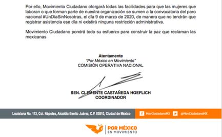 Movimiento Ciudadano se suma al #UnDíaSinMujeres