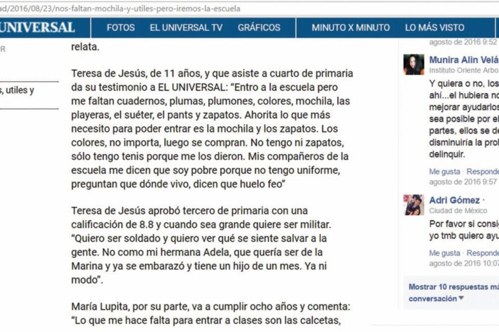 El apoyo a la familia Zavala se hizo patente en los comentarios a la historia difundida en EL UNIVERSAL, a través de las redes sociales y por vía telefónica (ALEJANDRO ACOSTA. EL UNIVERSAL)