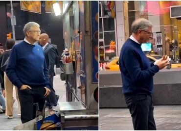 VIDEO: Captan a Bill Gates comiendo un hot dog en puesto callejero en Nueva York