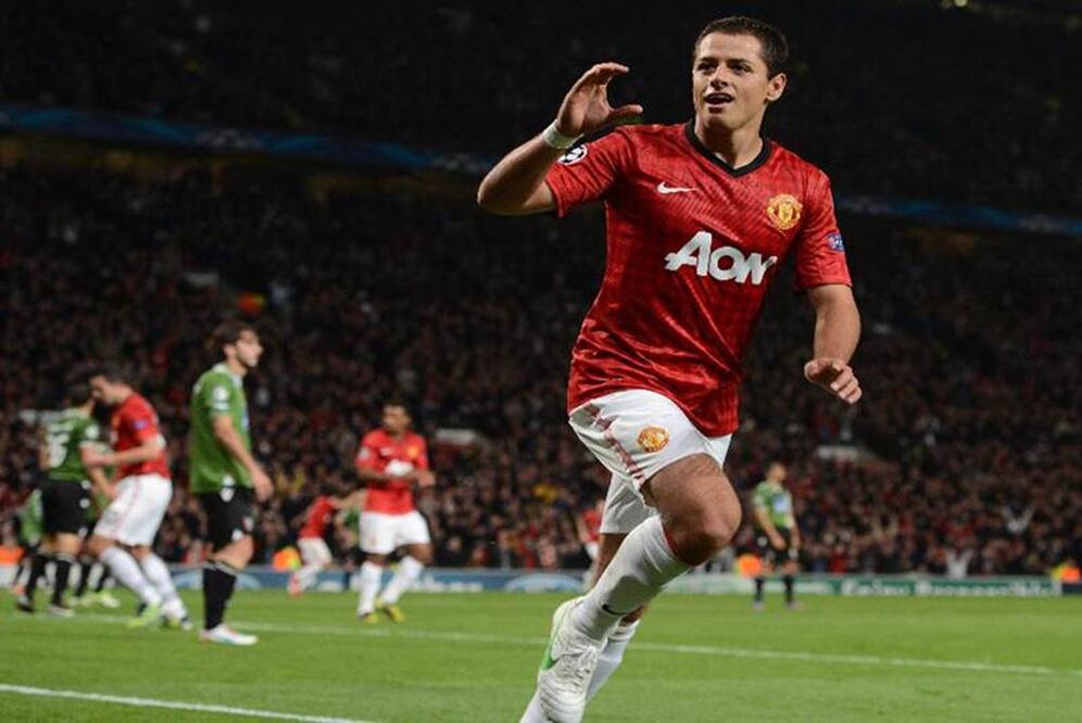 Javier Hernández celebra un gol con el Manchester United. Archivo