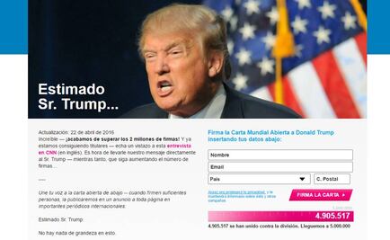 Carta mundial abierta contra Trump suma casi 5 millones de firmas