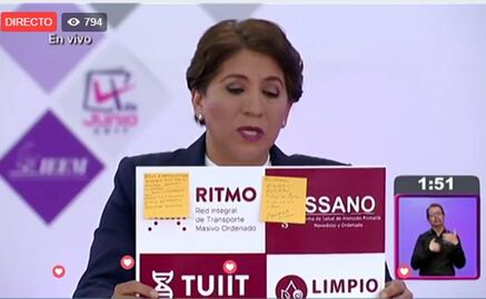 Delfina exhibe sus post-its y ataca a Del Mazo en segundo debate