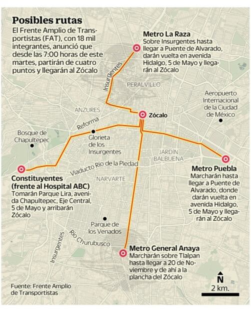 Transportistas marchan desde cuatro puntos hacia el Zócalo